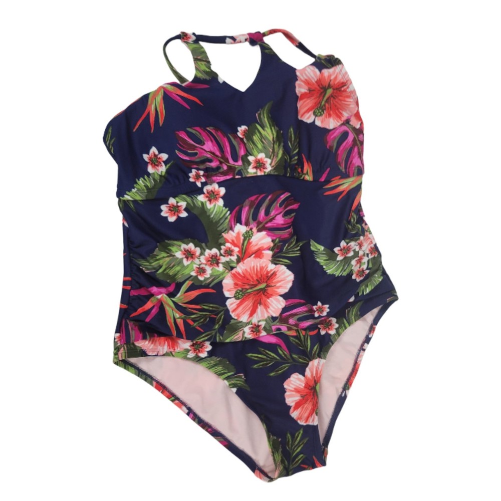 Women’s Kona Sol Keyhole Strap One Piece Swimsuit Plus Size 14W Navy Floral